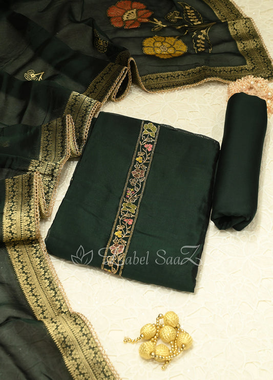 Bottle Green Unstitched Salwar Suit 