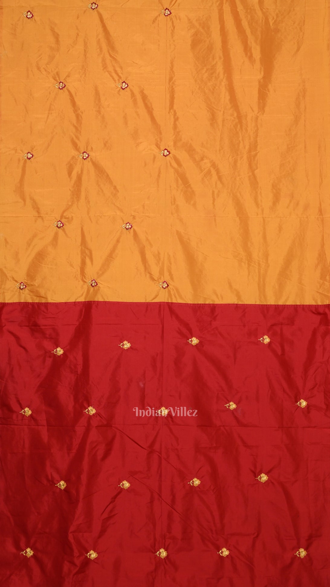 Yellow Red Floral Motif Pure Silk Embroidery Saree 