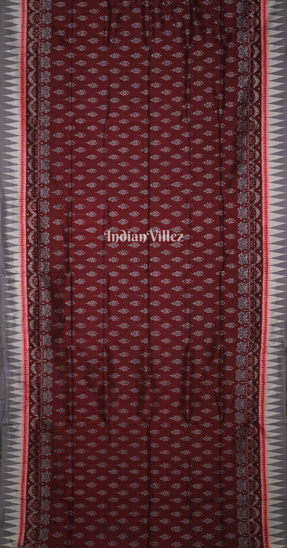 Maroon Grey Ek Chandia Odisha Ikat Sambalpuri Silk Saree 
