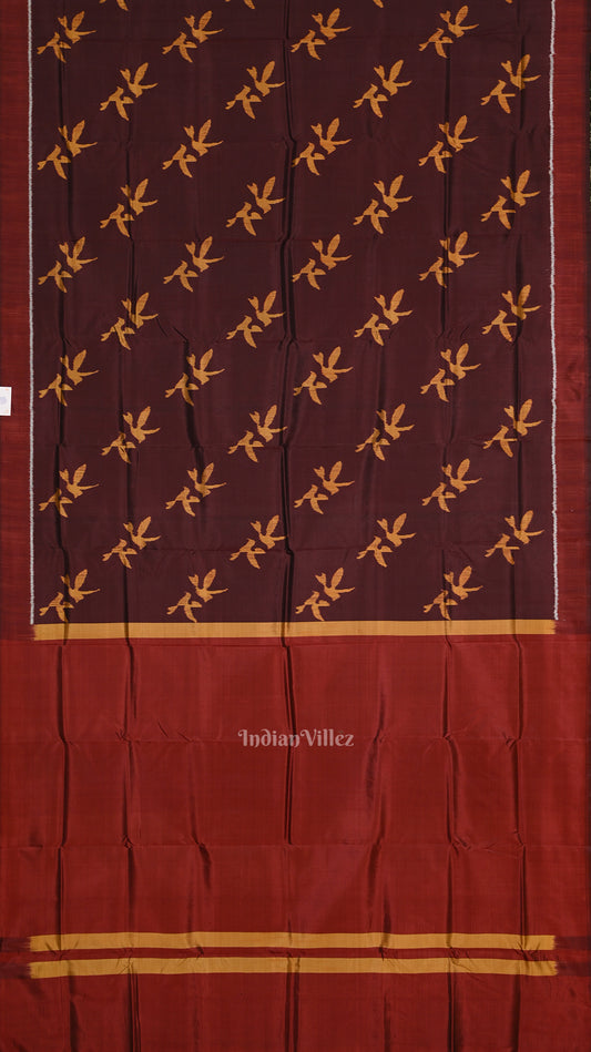 Coffee Mustard Yellow Bird Odisha Ikat Contemporary Designer Saree