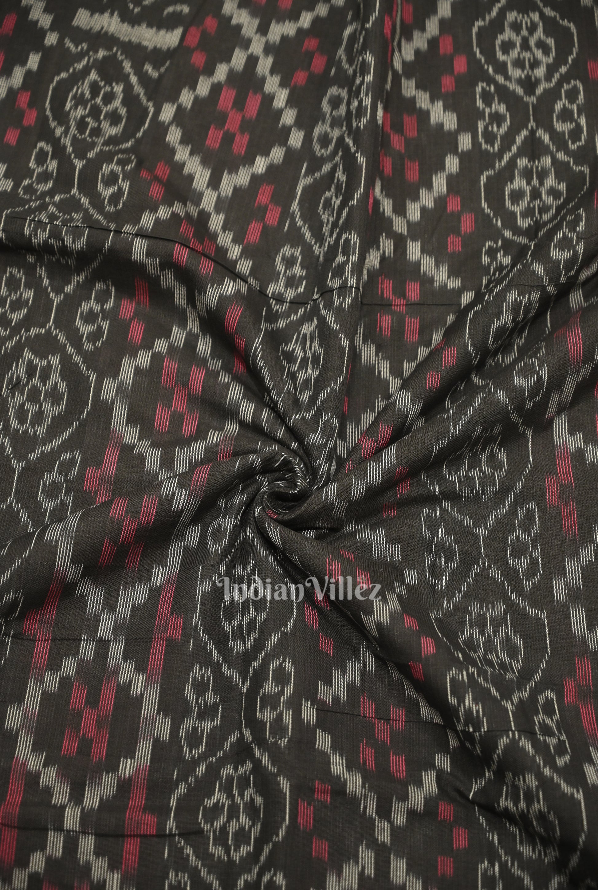 Black Flower Pasapali Sambalpuri Odisha Ikat Cotton Fabric