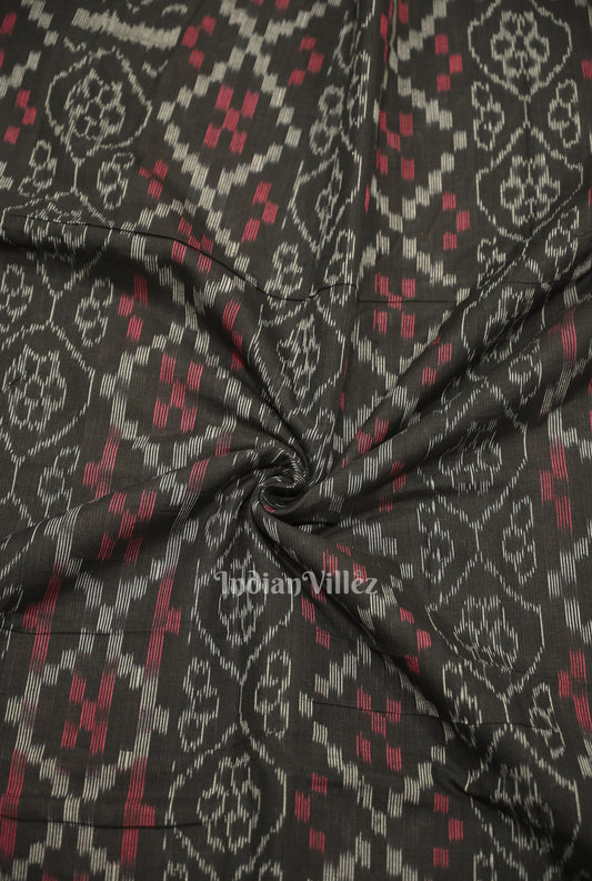 Black Flower Pasapali Sambalpuri Odisha Ikat Cotton Fabric