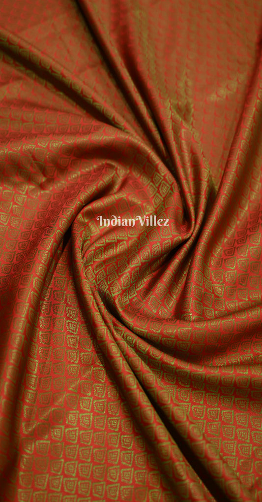 Rust Orange Green Kanjivaram Silk Saree