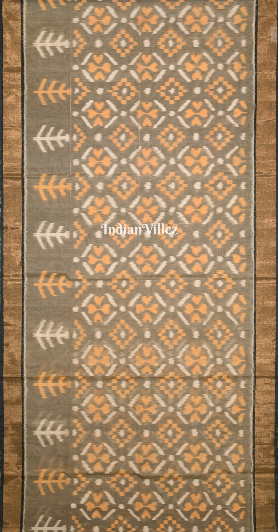 Grey Black Pochampally Ikat Silk Cotton (Sico) Saree 