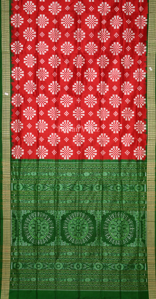 Red Green Pasapali Odisha Ikat Sambalpuri Silk Saree