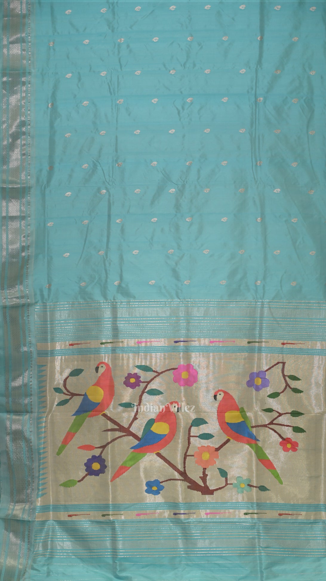 Exclusive Sky Blue Butti Paithani Silk Saree 