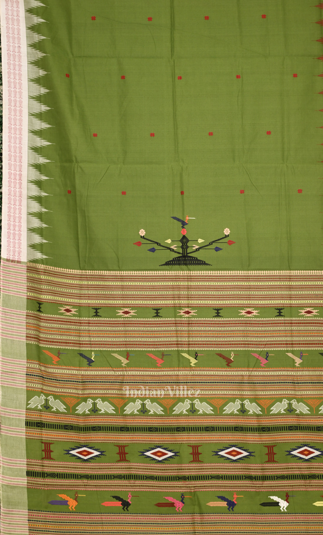 Mehendi Green Handwoven Original Ganjam Bomkai Cotton Saree 