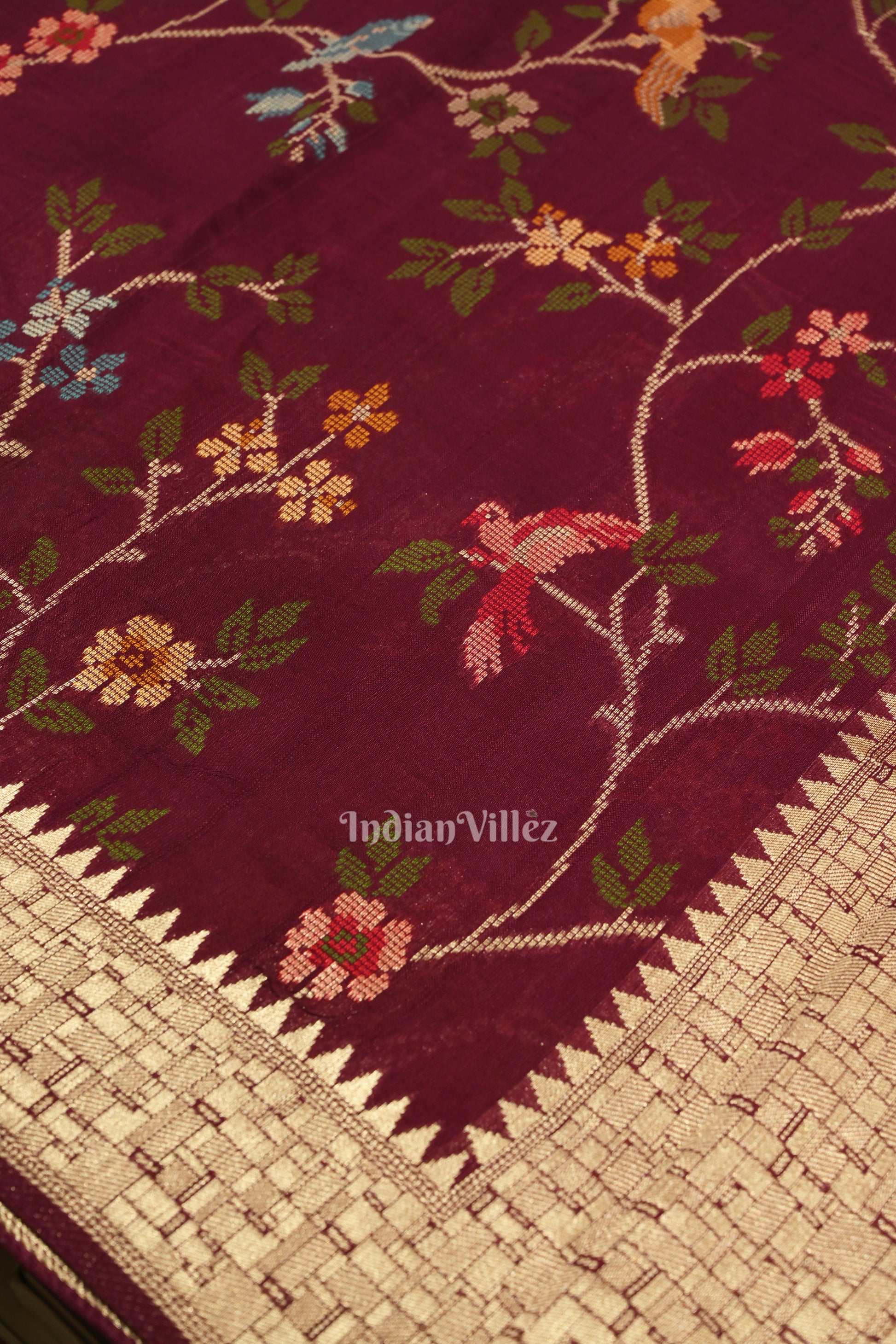 Wine Brocade Tussar Georgette Banarasi Saree