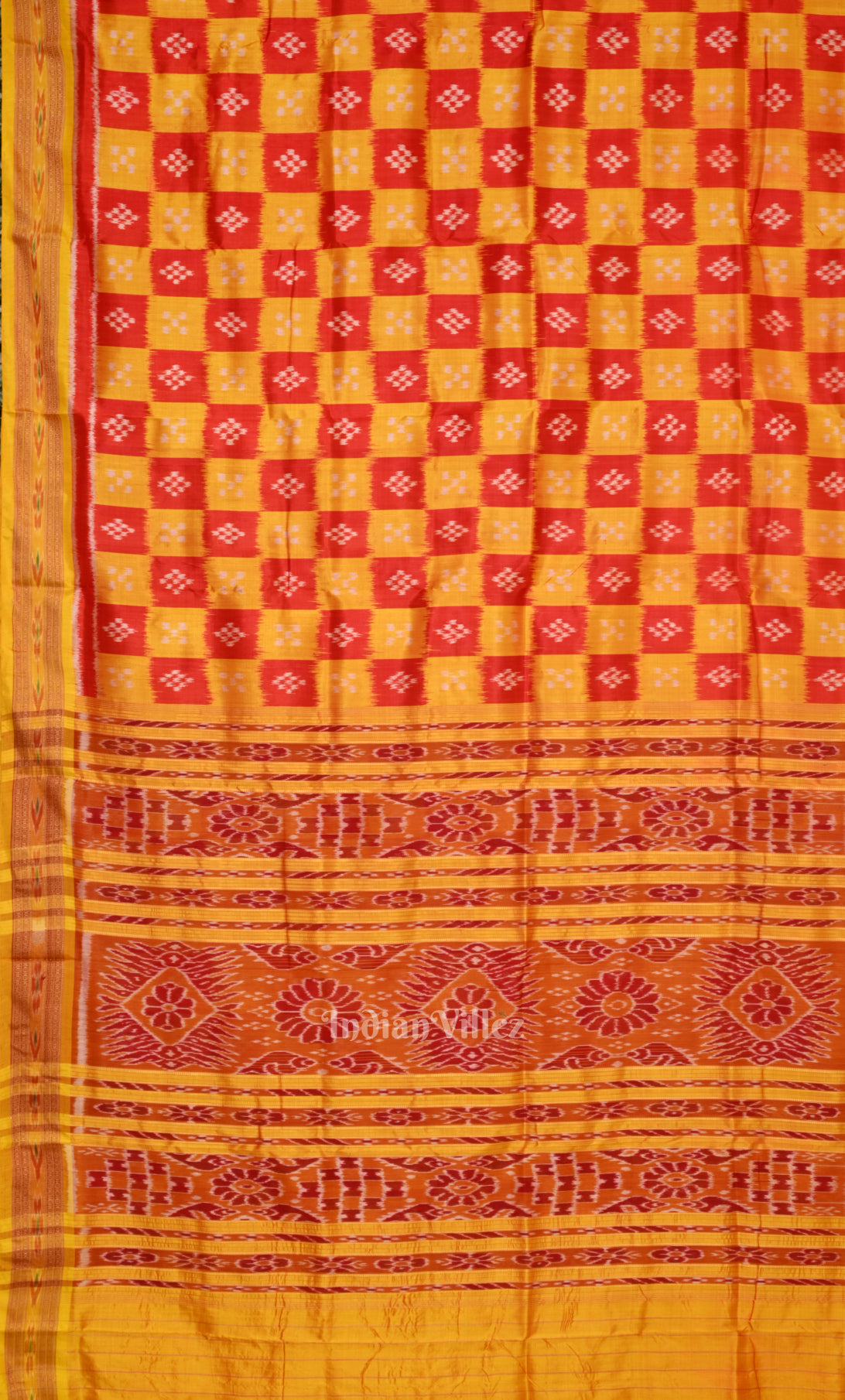 Yellow Red Pasapali Odisha Ikat Khandua Silk Saree 