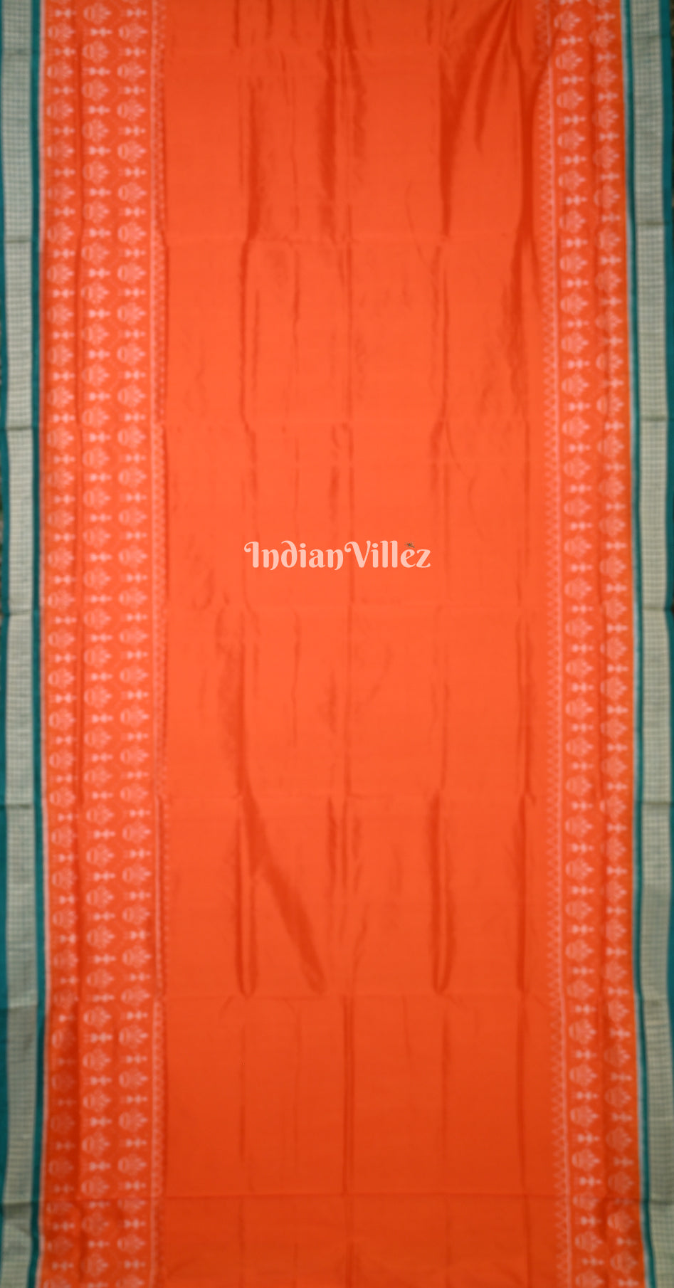 Orange Cyan Blue Tribal Scot Odisha Ikat Sambalpuri Silk Saree