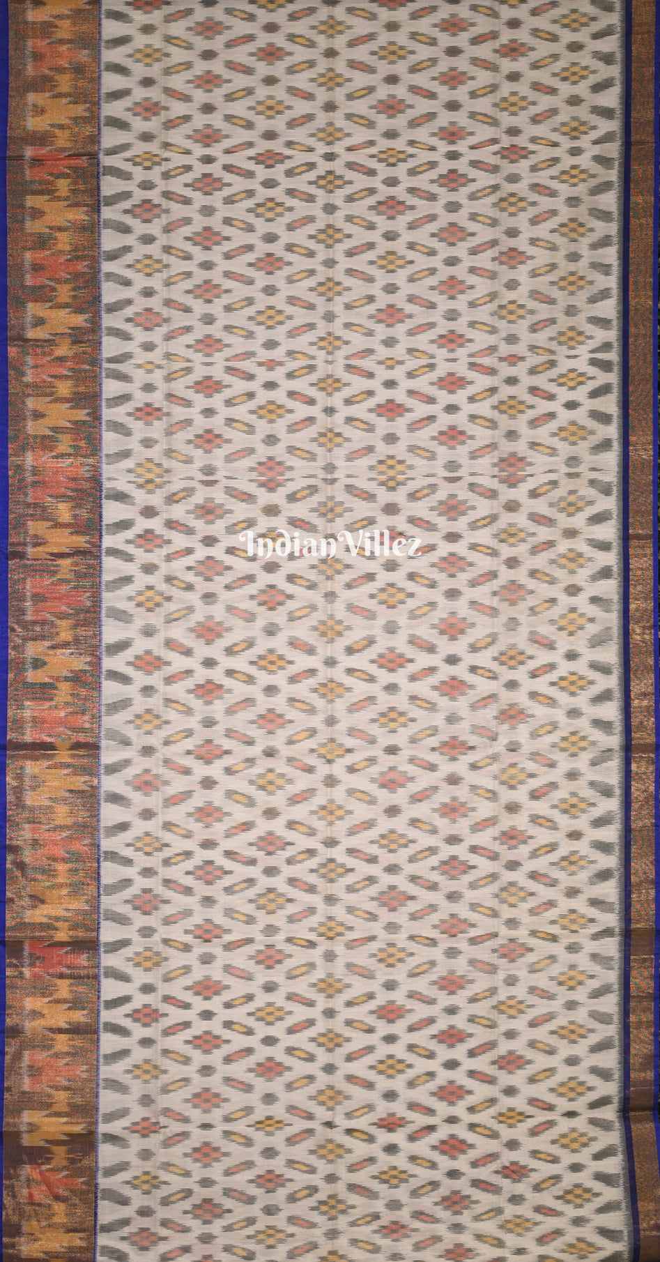 Off White Royal Blue Pochampally Ikat Silk Cotton (Sico) Saree