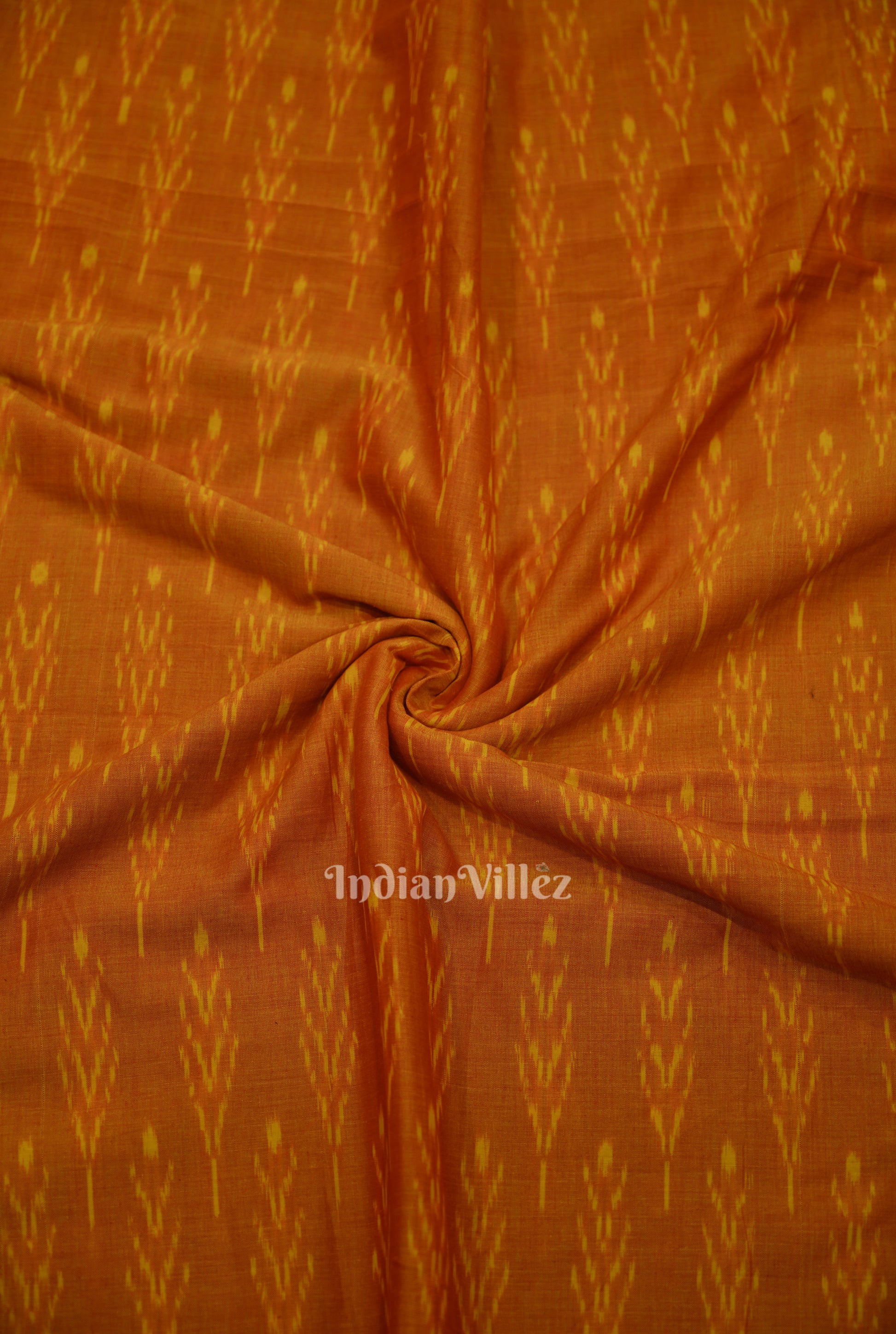  Deep Orange Geometric Pochampally Ikat Cotton Fabric 