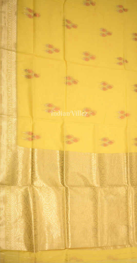 yellow Golden Handwoven Linen Saree