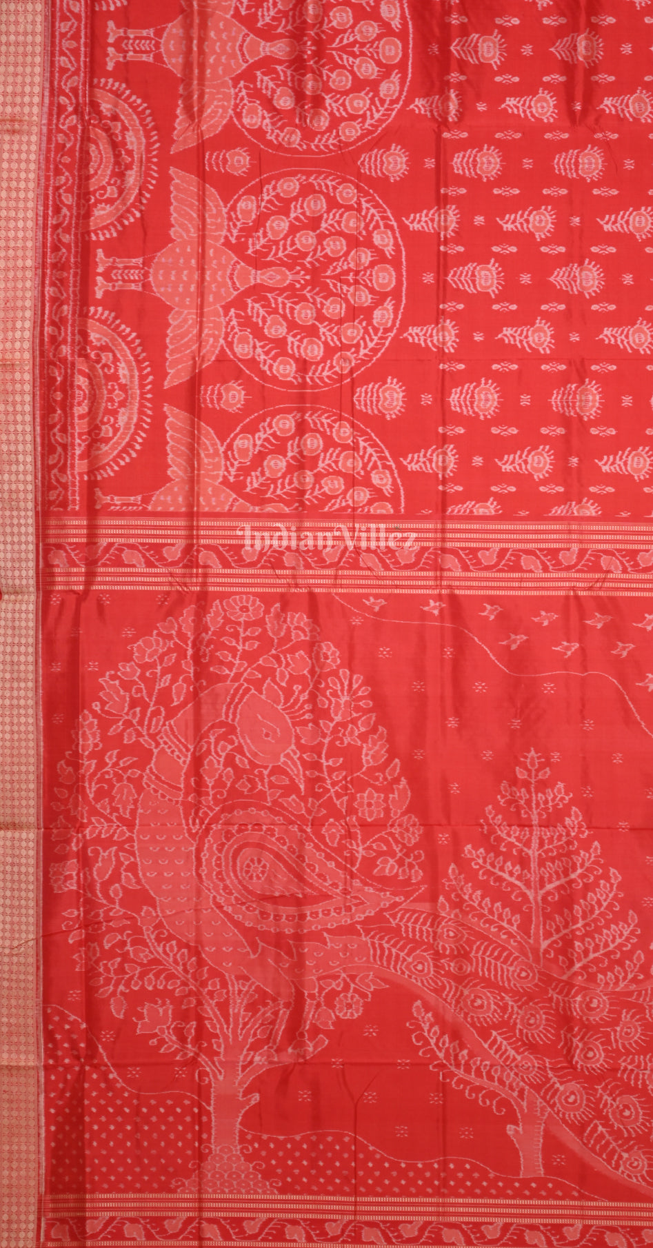 Exclusive Red Peacock Scot Odisha Ikat sambalpuri Silk Saree with Peacock Anchal