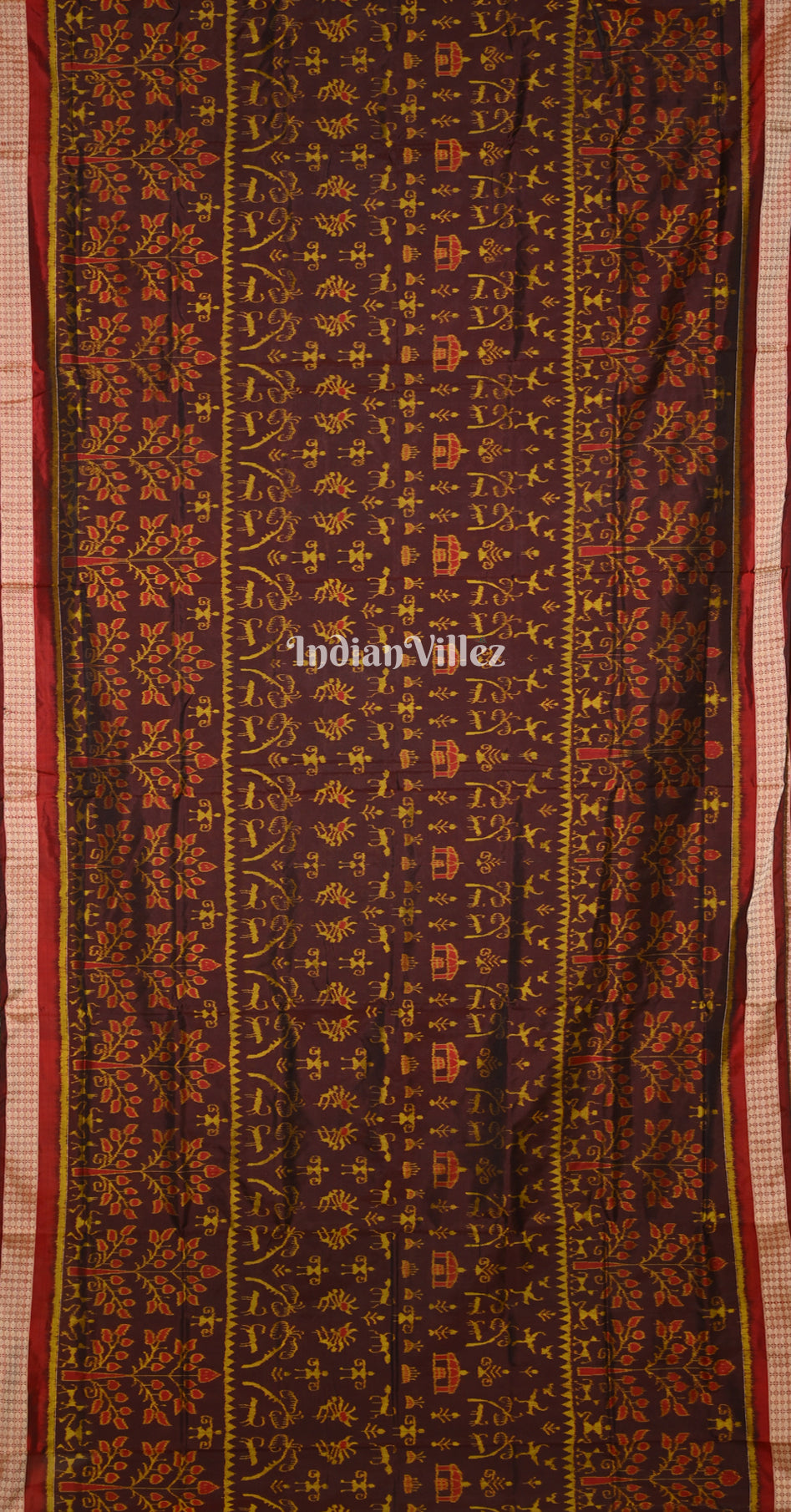 Coffee Maroon Tribal Theme Odisha Ikat Sambalpuri Silk Saree