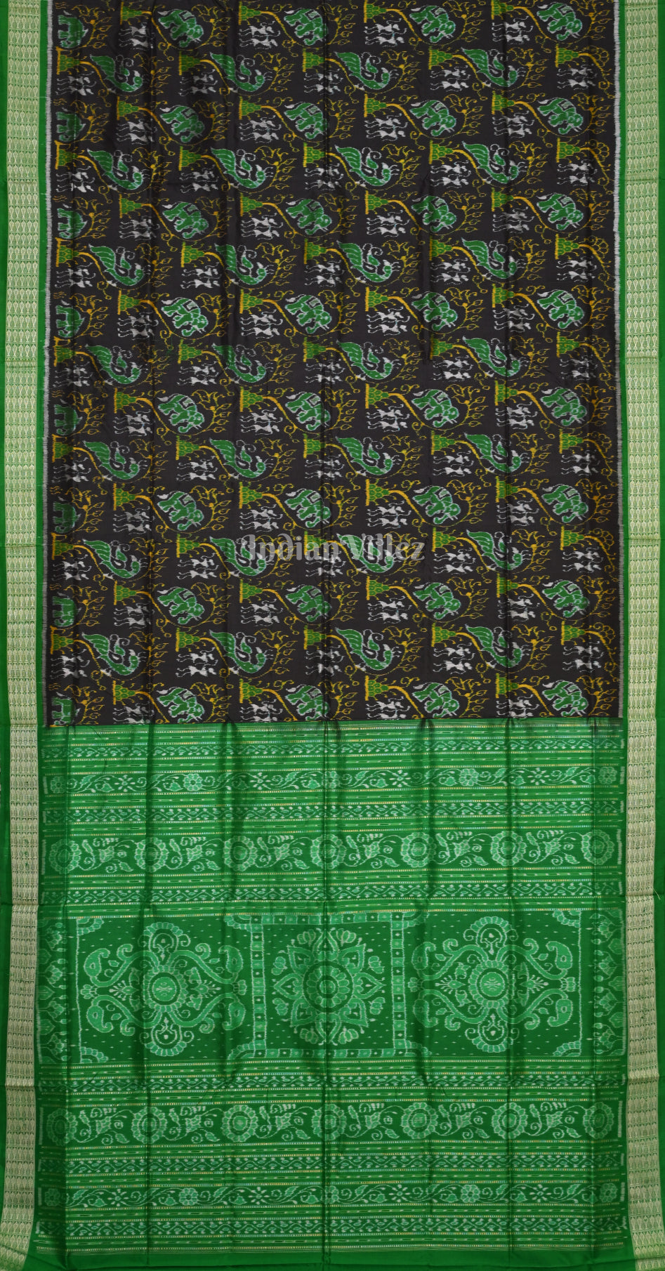 Black Green Chadhei Bana Odisha Ikat Sambalpuri Silk Saree