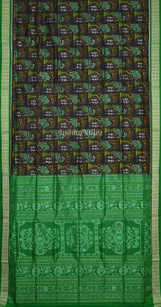 Black Green Chadhei Bana Odisha Ikat Sambalpuri Silk Saree