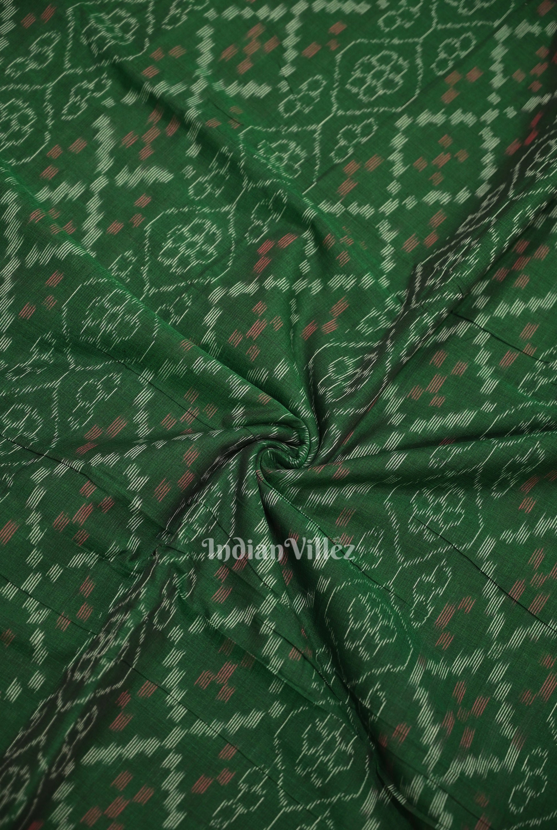 Green Flower Pasapali Sambalpuri Odisha Ikat Cotton Fabric 