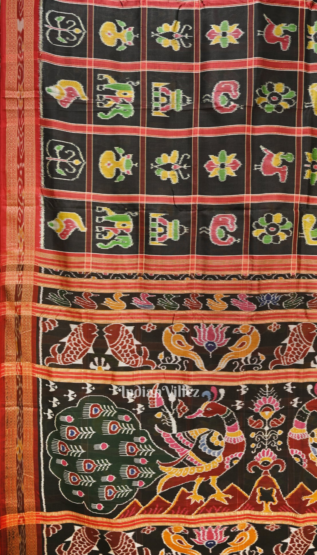Black Nabakothi Odisha Ikat Khandua Silk Saree