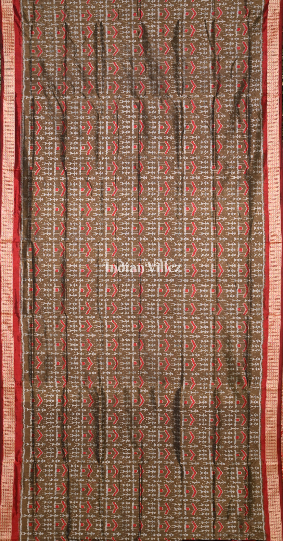 Brown Maroon Tribal Motif Odisha Ikat Sambalpuri Silk Saree