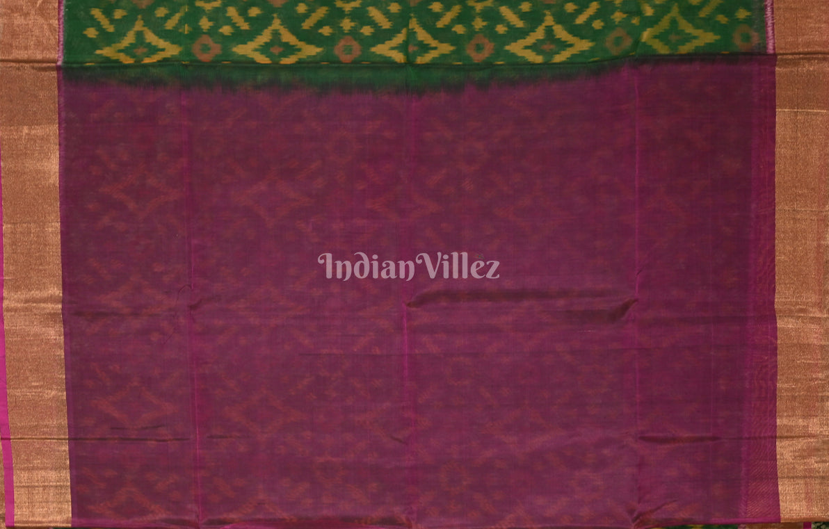 Green Magenta Pink Pochampally Ikat Silk Cotton (Sico) Saree