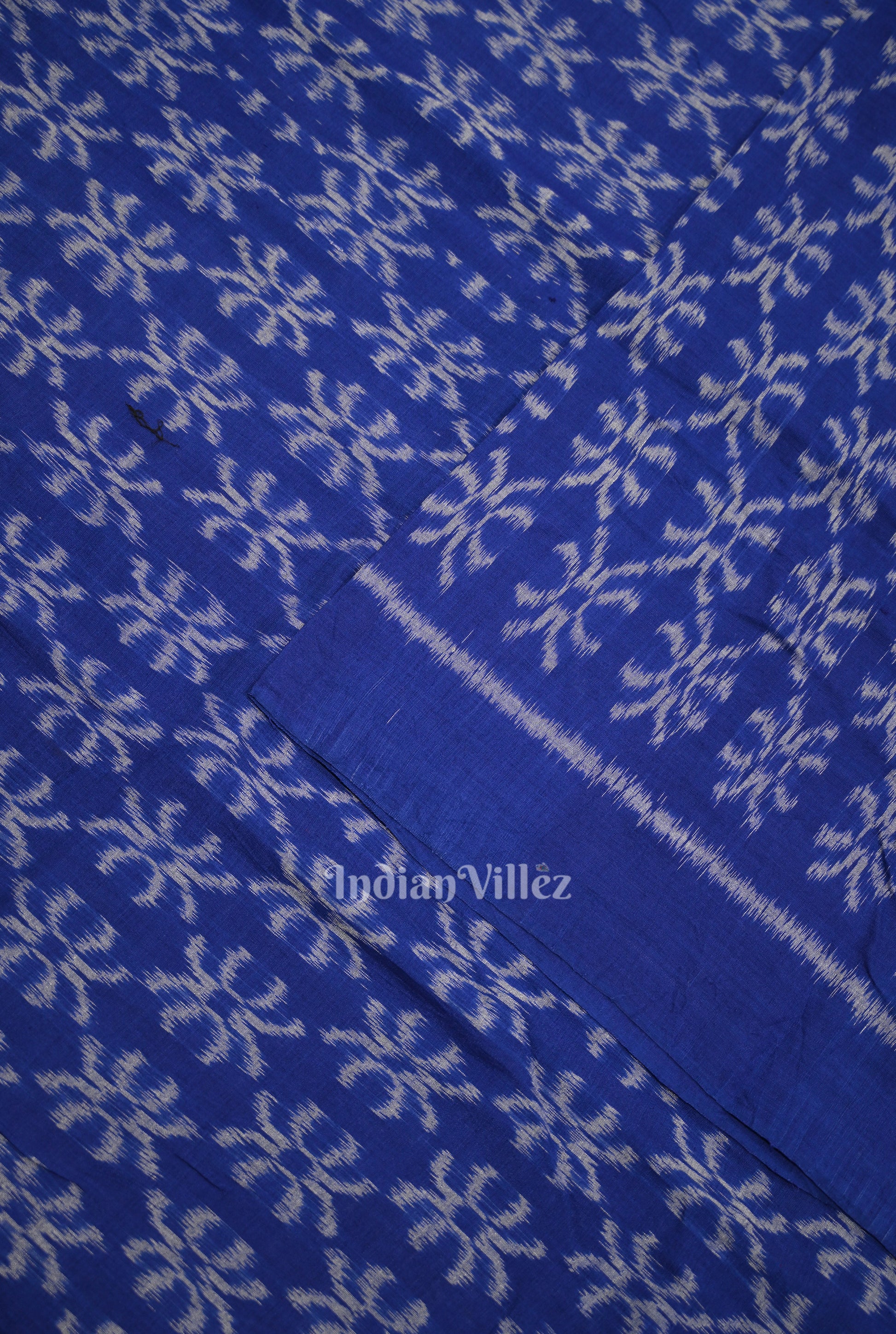 Blue Floral Motif Sambalpuri Odisha Ikat Cotton Fabric