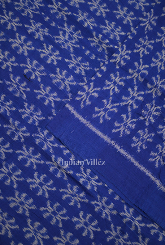 Blue Floral Motif Sambalpuri Odisha Ikat Cotton Fabric
