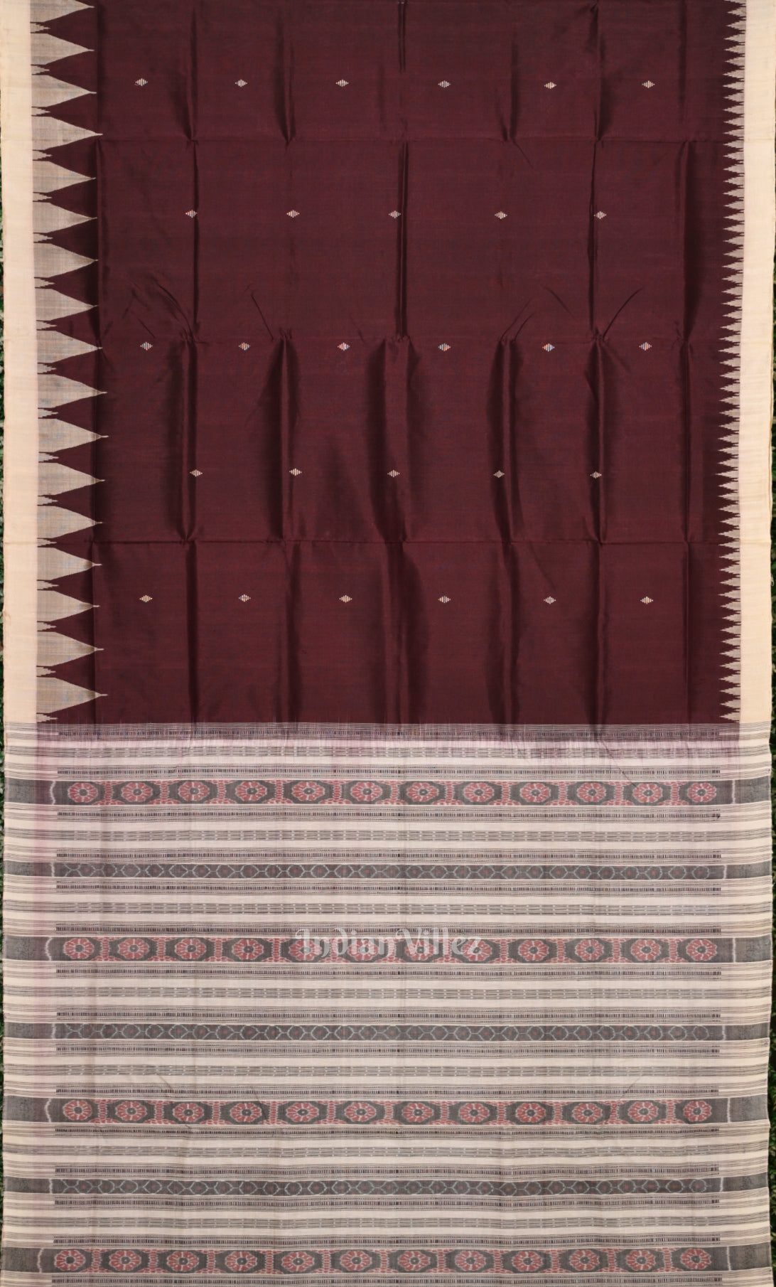 Coffee Sambalpuri Phoda Kumbha Tussar Silk Saree with Sarabandha Anchal 