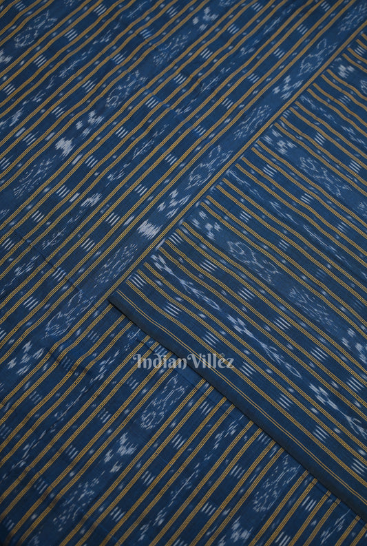 Deep Blue Stripes Sambalpuri Odisha Ikat Cotton Fabric