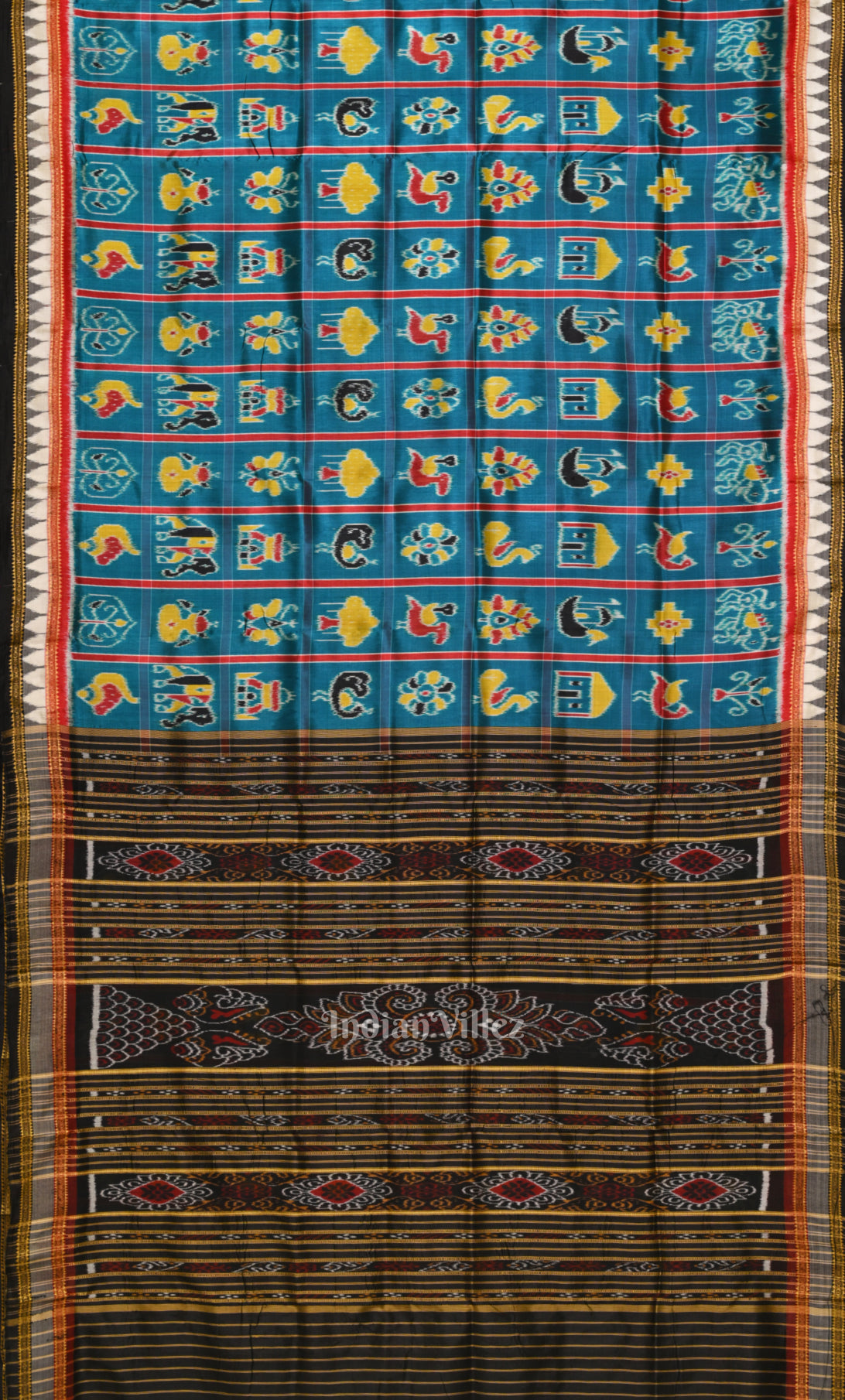 Teal Blue  Nabakothi Odisha Ikat Khandua Silk Saree 