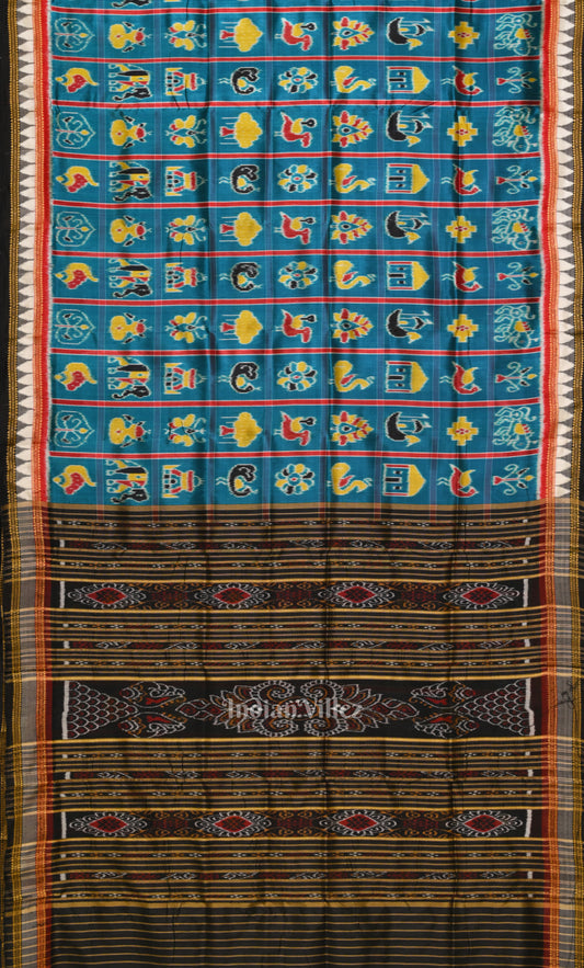 Teal Blue  Nabakothi Odisha Ikat Khandua Silk Saree 