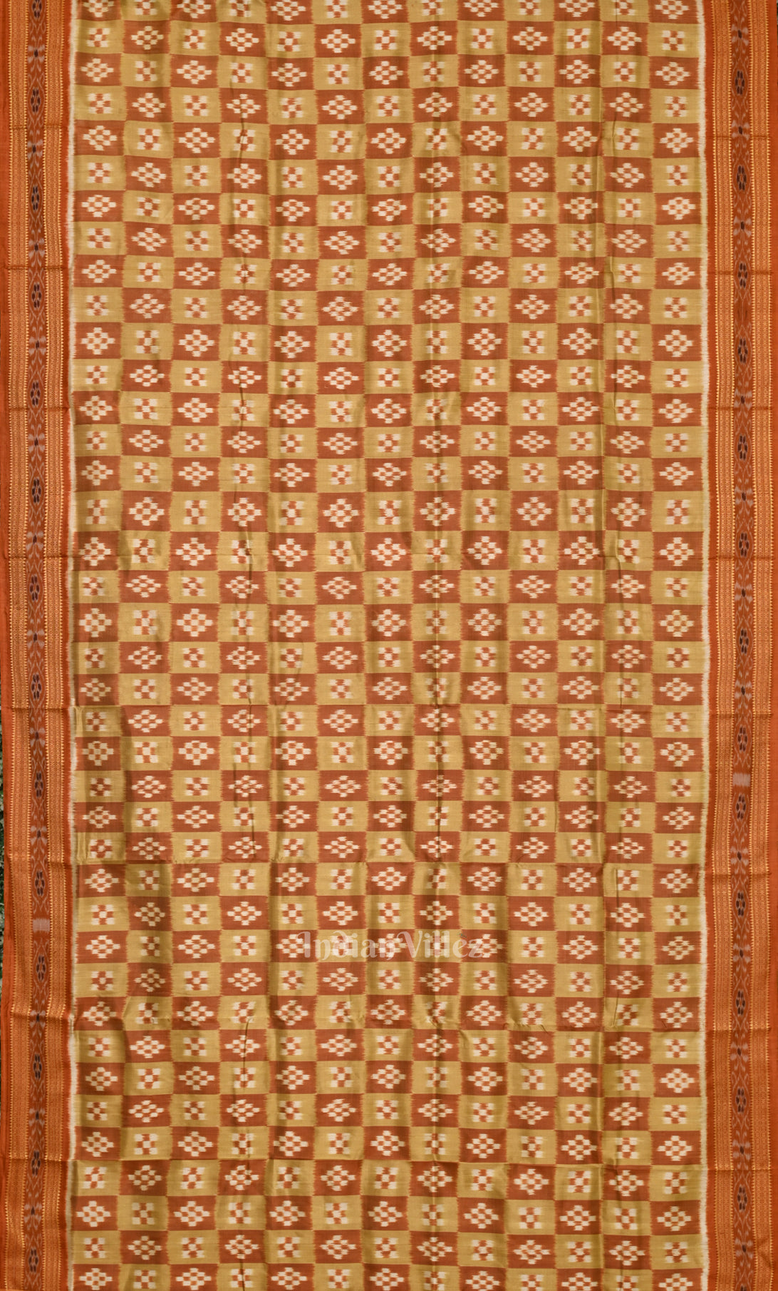 Olive Green Mustard Yellow Pasapali Odisha Ikat Khandua Silk Saree