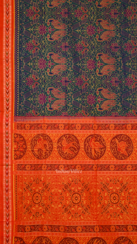 Green Lotus &Peacock Theme Sambalpuri  Silk * Cotton (Bapta) Saree 