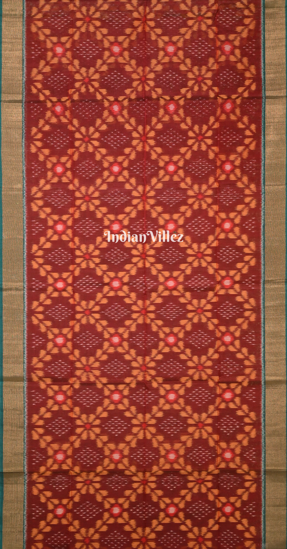 Maroon Green Pochampally Ikat (Sico) Saree