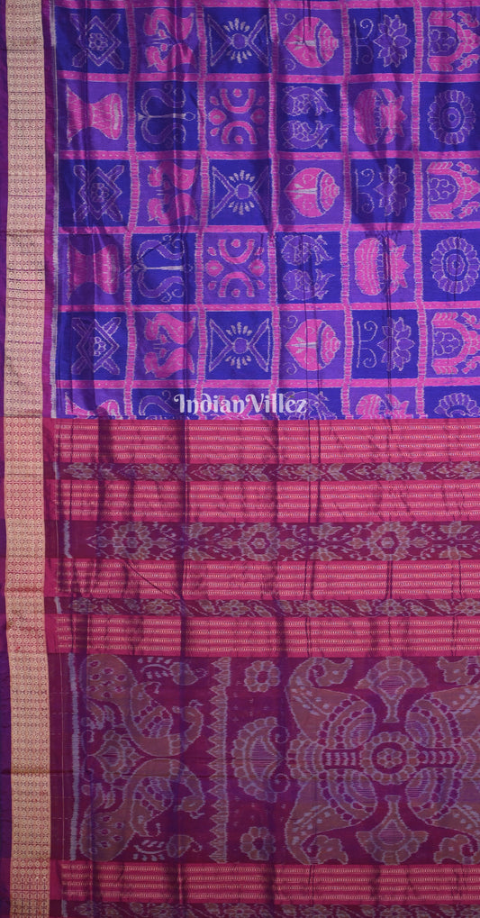 Purple Magenta Pink Nabakothi Odisha Ikat Sambalpuri Silk Saree