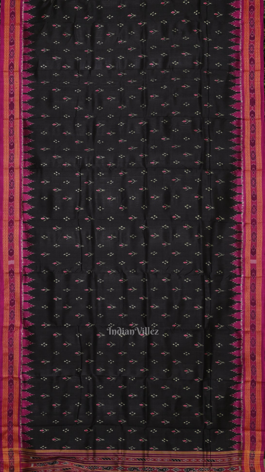 Black Magenta Pink Mayur Chandrika Odisha Ikat Khandua Silk Saree 