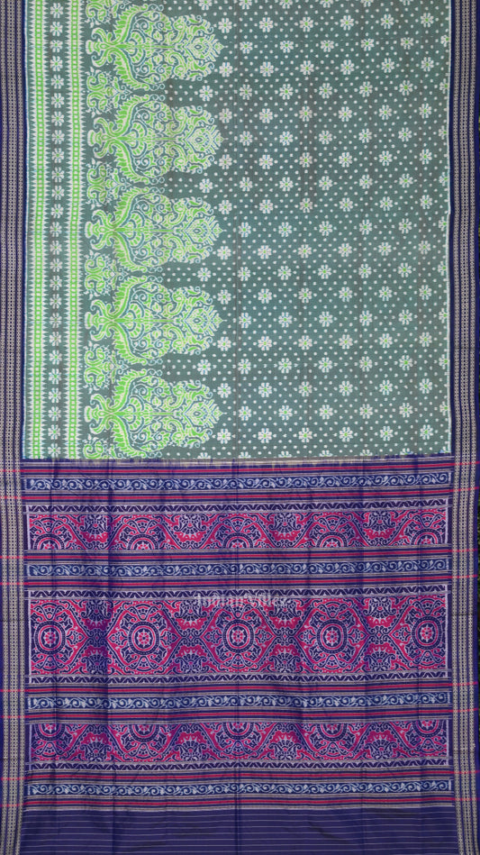 Pastel Green Lily Flower Vase Sambalpuri Silk Saree 