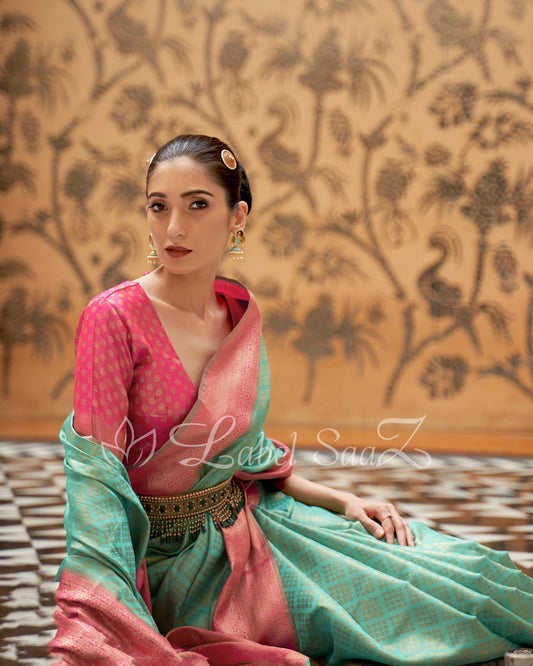 Sea Green Pure Tissue Kanjivaram Silk Saree - Exclusive Bridal Collection
