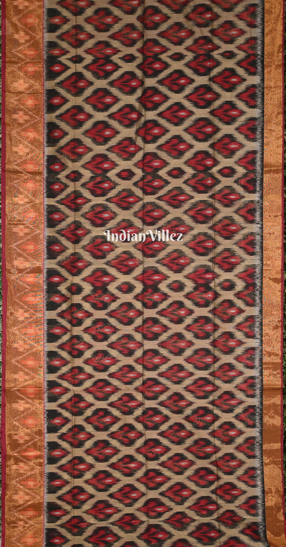 Maroon Golden Red Pochampally Ikat (Sico) Saree