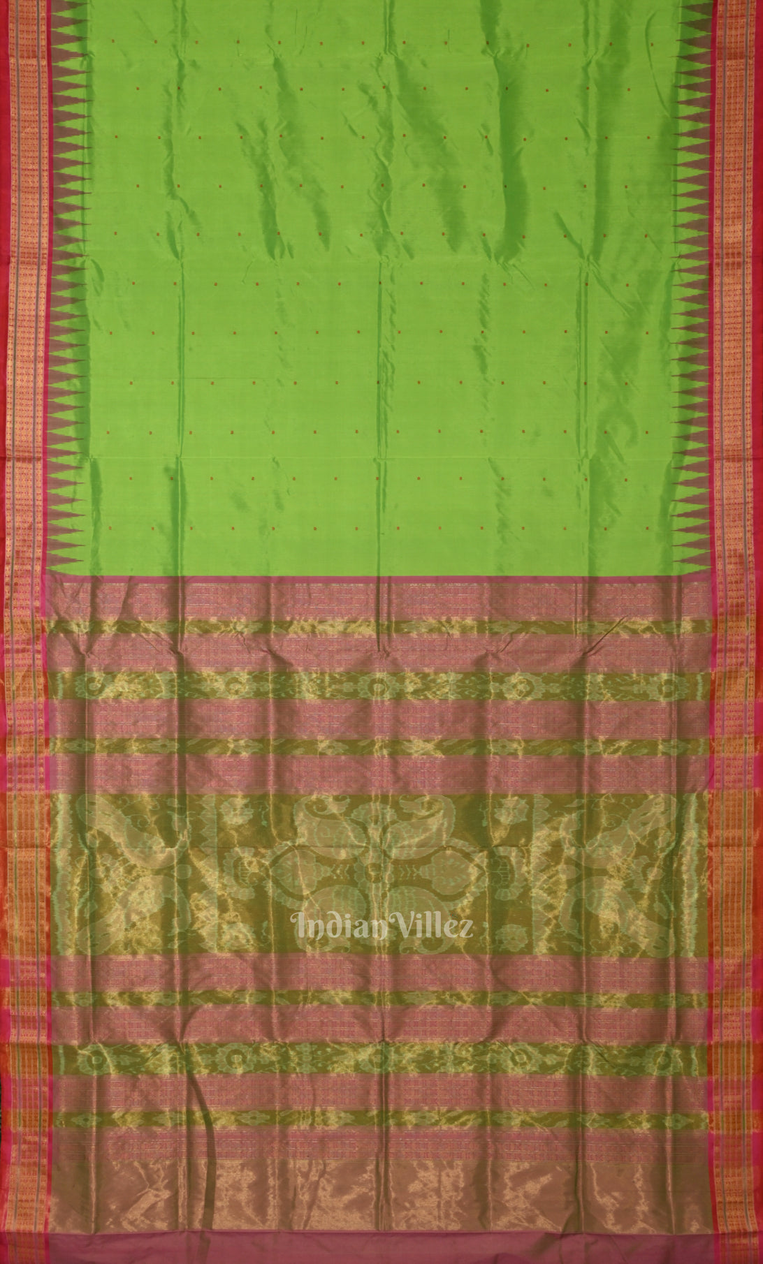 Green Red Buti Design Bomkai Sambalpuri Ikat Silk Saree 