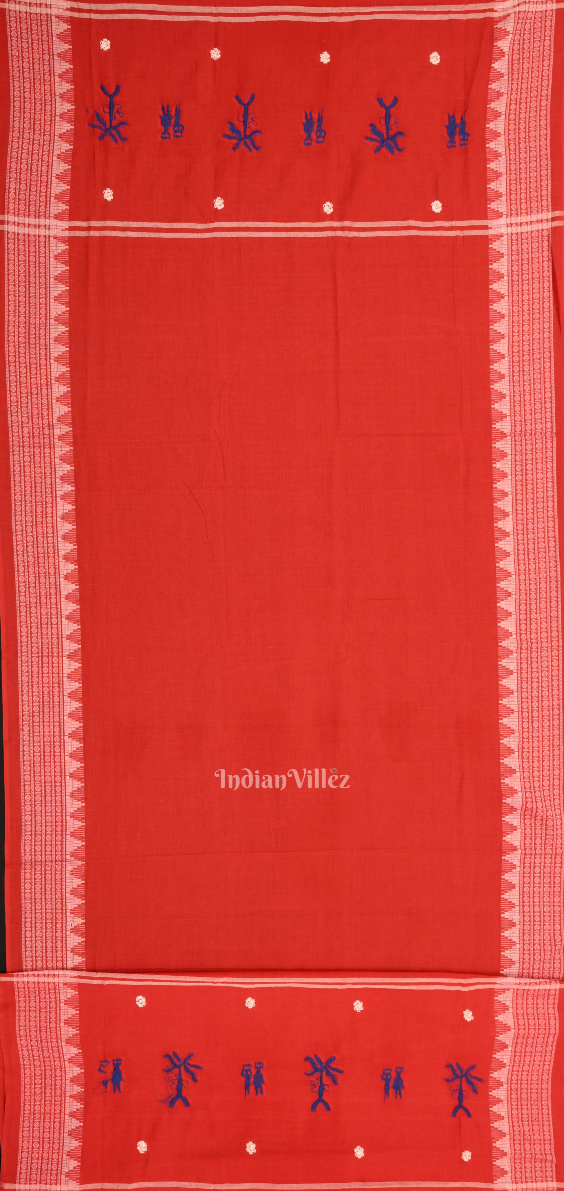 Blue Red Tribal Design Sambalpuri Cotton Dress set with Dupatta