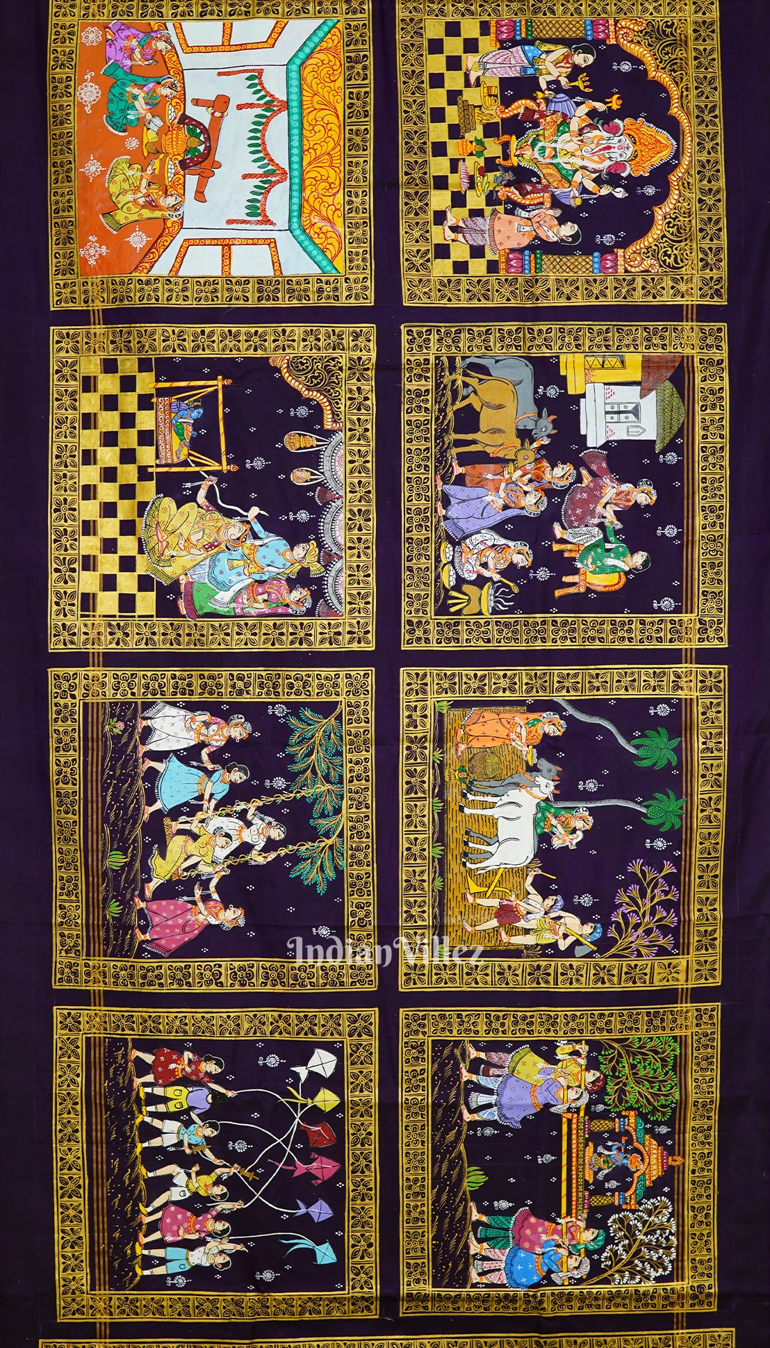 Blackberry Hindu Festival Theme Pattachitra Silk Saree