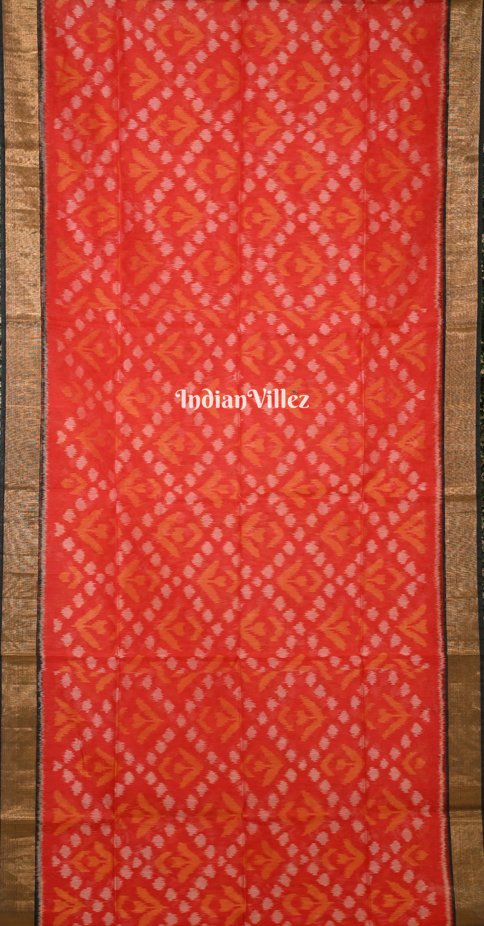 Red Black Pochampally Ikat (Sico) Saree