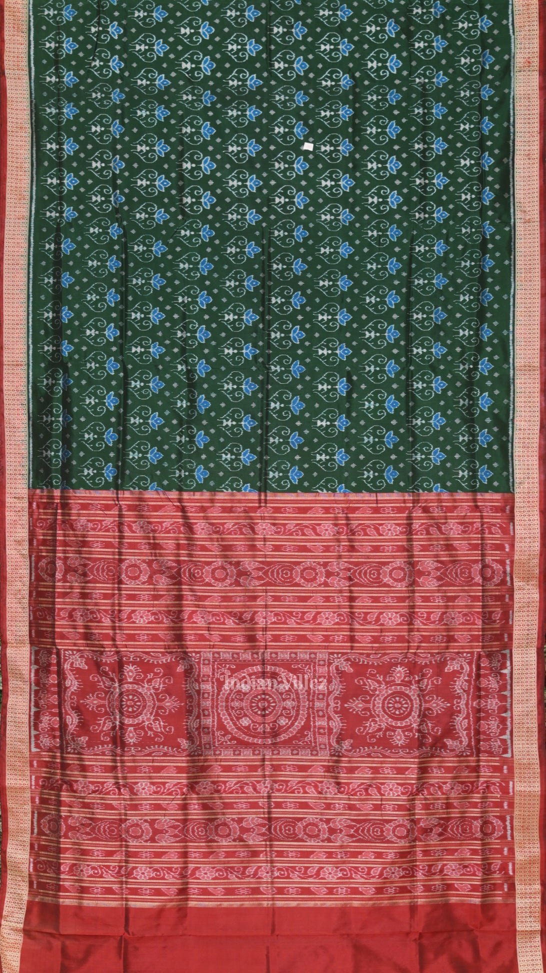 Green Red Tribal Theme Odisha Ikat Sambalpuri Silk Saree