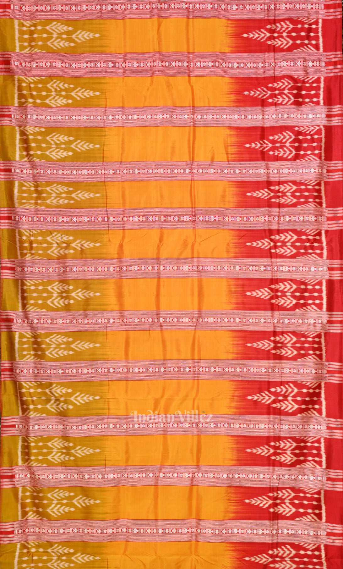 Mustard Yellow Red Stripped Odisha Ikat Contemporary Designer Saree 