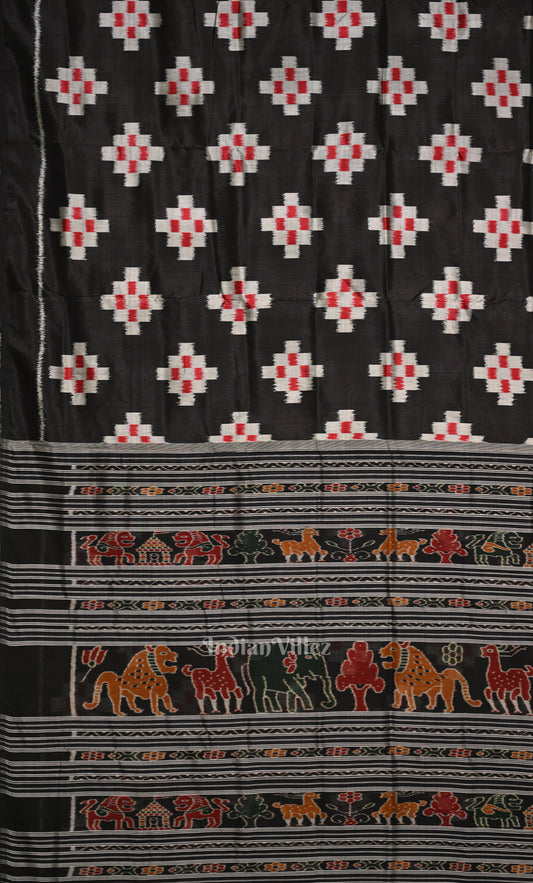 Black Red Pasapali Odisha Ikat Contemporary Designer Silk Saree
