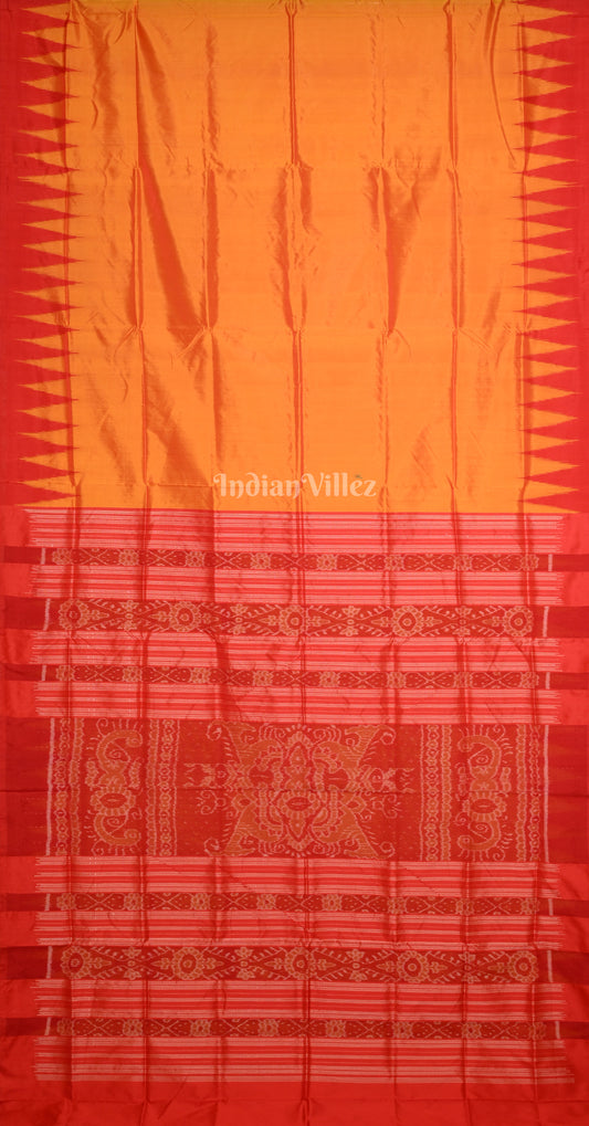 Orange Red Odisha Ikat Bomkai Sambalpuri Silk Saree