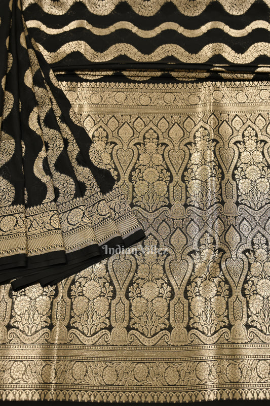  Elegant Black Meenakari Mashru Satin Silk Banarasi Saree 
