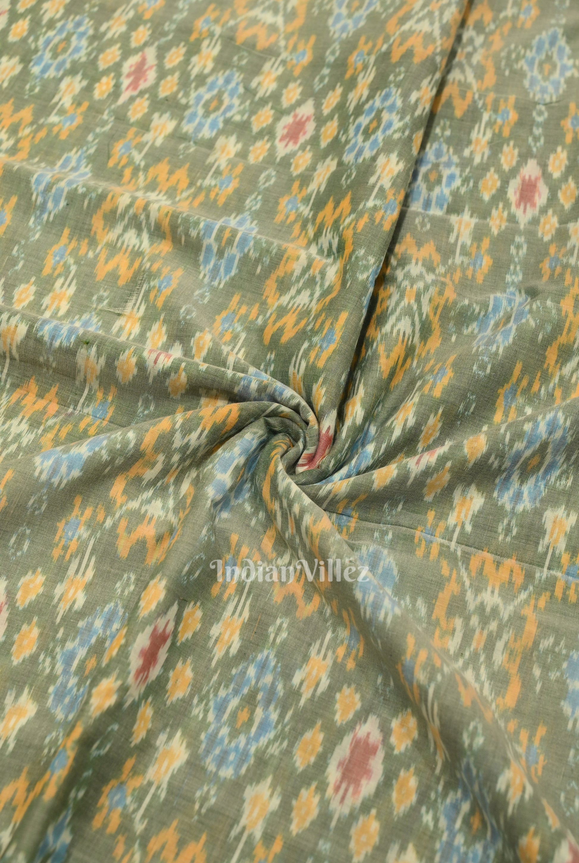 Light Blue  Dual Tone Pochampally Ikat Silk & Cotton (Sico) Fabric