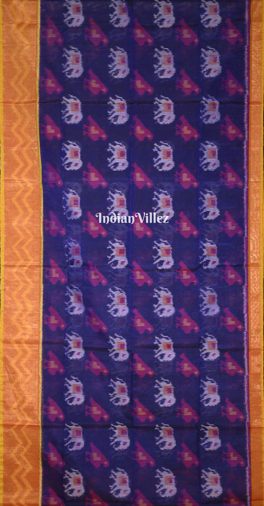 Blue Rust Orange Pochampally Ikat Silk Cotton (Sico) Saree